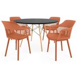 Conjunto Mesa De Jantar Redonda Eiffel Preta 120cm Com 4 Cadeiras Marcela - Marrom