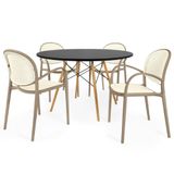 Conjunto Mesa De Jantar Redonda Eiffel Preta 120cm Com 4 Cadeiras Roma Com Braço - Branco/cinza Escuro