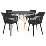 Conjunto Mesa De Jantar Redonda Eiffel Preta 120cm Com 4 Cadeiras Marcela - Preto