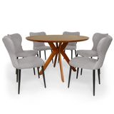 Conjunto Mesa De Jantar Redonda Marci Premium 120cm Natural Com 6 Cadeiras Jacobsen - Cinza