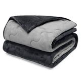 Edredom Buettner Solteiro Plush Flannel 100% Poliéster Dupla Face 160mx240m Preto E Metal Escuro