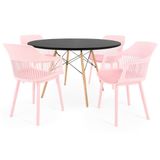 Conjunto Mesa De Jantar Redonda Eiffel Preta 120cm Com 4 Cadeiras Marcela - Rosa