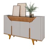 Aparador Buffet Tamisa Com 4 Portas E Pés De Madeira Maciça Off White/cinamomo