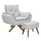 Kit Poltrona E Puff Opala Com Base Em Madeira Tecido Boucle Cinza