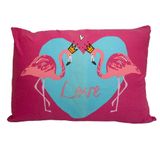Fronha Portallar Malha 100% Algodão Estampa Localizada Flamingos 48cmx68cm Branco