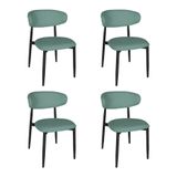 Kit 4 Cadeiras De Jantar Lucy Estrutura Aço Carbono Laminado Preto Com Estofado Linho Verde