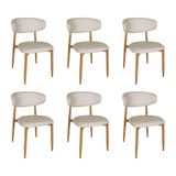 Kit 6 Cadeiras De Jantar Lucy Estrutura Aço Carbono Laminado Natural Com Estofado Linho Cru