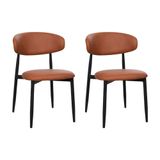 Kit 2 Cadeiras De Jantar Lucy Estrutura Aço Carbono Laminado Preto Com Estofado Poliuretano Caramelo