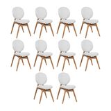 Kit 10 Cadeiras De Jantar Lotus Estrutura Aço Carbono Laminado Natural Com Estofado Linho Cru