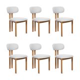 Kit 6 Cadeiras De Jantar Tulipa Estrutura Aço Carbono Laminado Natural Com Estofado Linho Cru