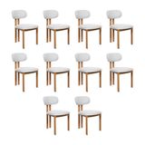 Kit 10 Cadeiras De Jantar Tulipa Estrutura Aço Carbono Laminado Natural Com Estofado Linho Cru
