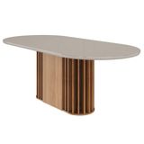Mesa P/ Cozinha Julieta C/ Tampo Madeirado Vidro Oval 210x100cm Cinamomo/off White - Cimol