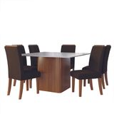 Conjunto Sala De Jantar Mesa Quadrada Montevideo 1,36m 6 Cadeiras Grécia Madeirado/chocolate Dobuê