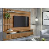 Painel Quarto P/ Tv Até 65 Pol Araruna C/ 2 Porta E 3 Prateleiras 200x170cm Amêndoa/titânio - Linea Brasil