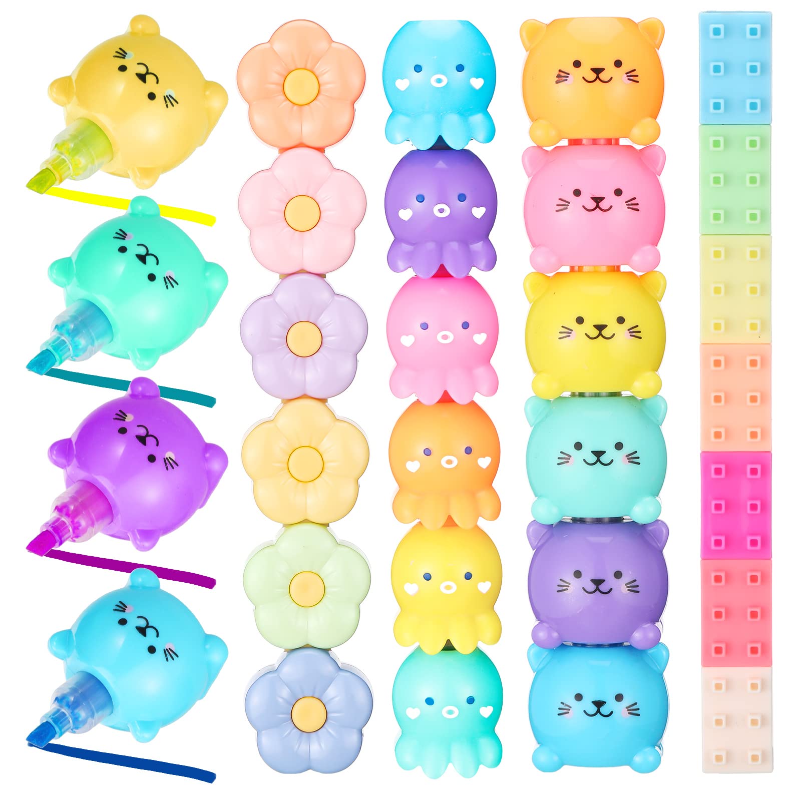 Canetas Marca-texto Teling Cute Mini Empilháveis Com 20 Unidades X Pacote Com 4