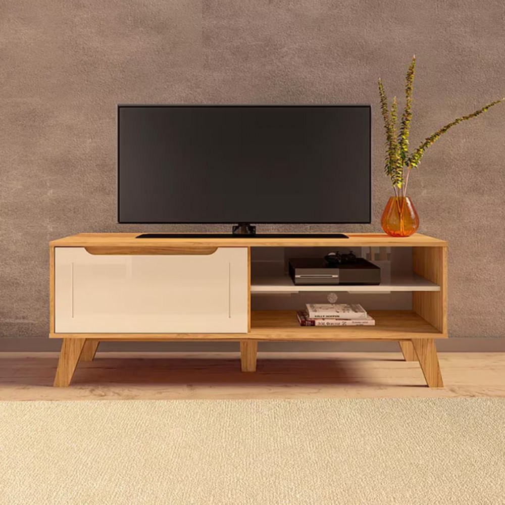 Rack Artely Lotus Com 134 Cm De Largura, 1 Porta Basculante, Ideal Para Tv De Até 60