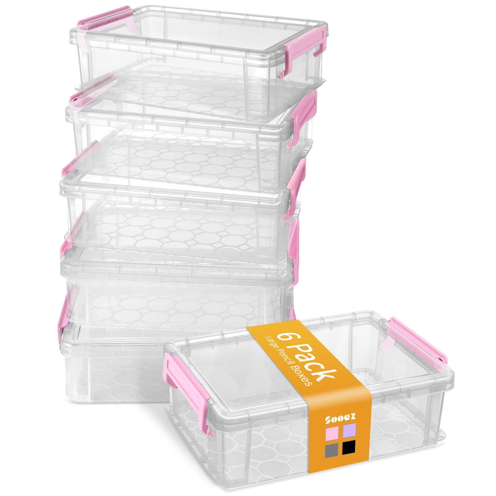 Caixa De Lápis Sooez Extra Large, Pacote Com 6, Plástico, Rosa