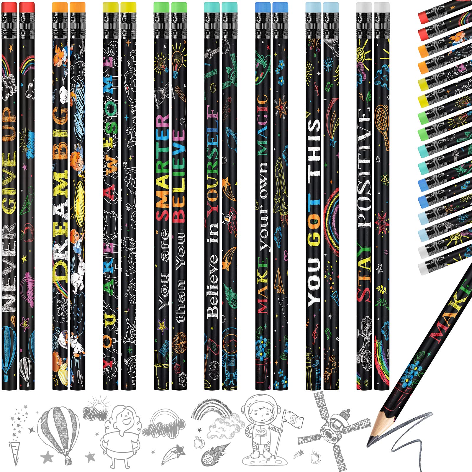 Lápis Inspiradores A Granel Pasimy 120 Peças Com Borracha