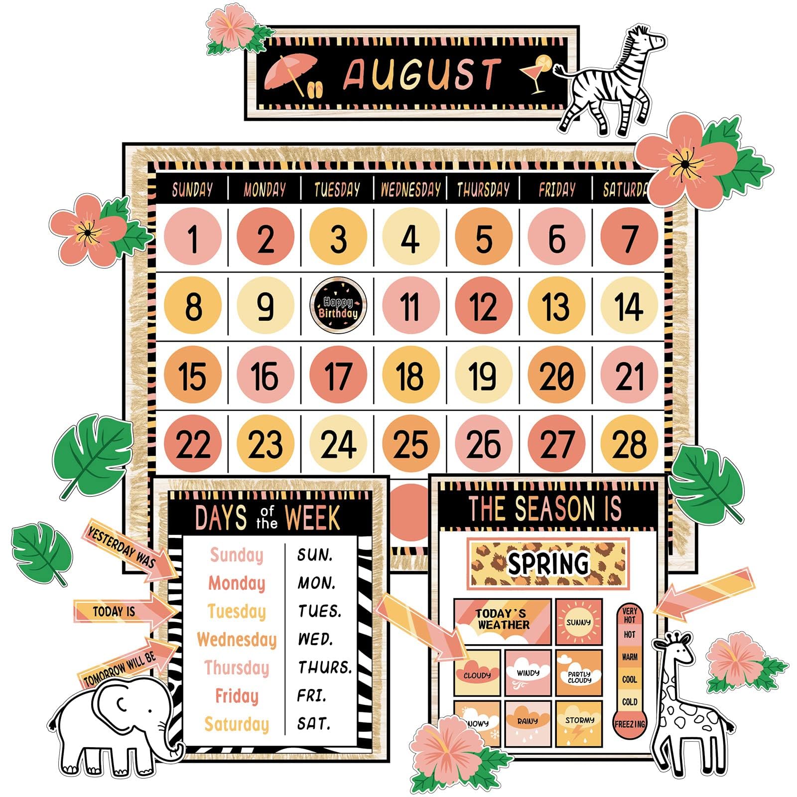 Conjunto De Quadros De Avisos Safari Jungle Animal Calendar Zoiiwa