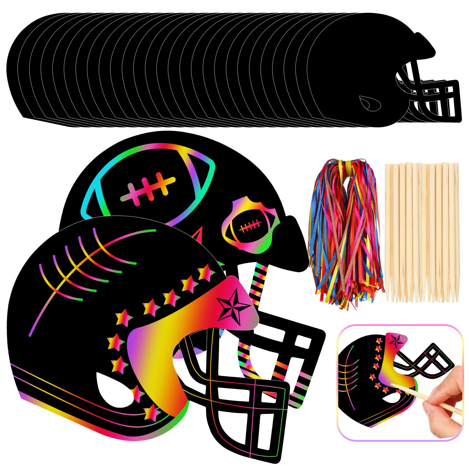 Kit De Artesanato Syhood Football Scratch Paper 64 Unidades Com Caneta