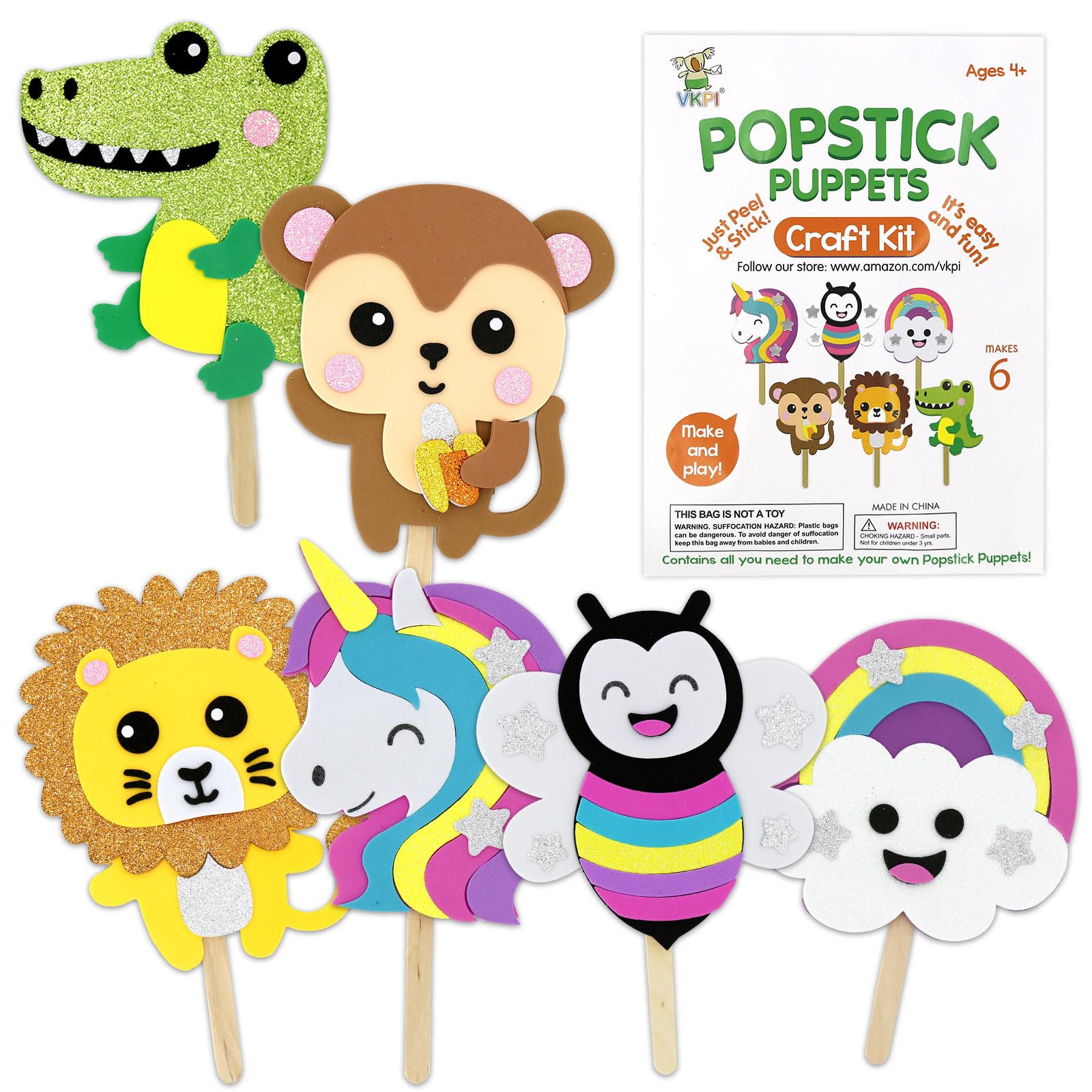 Kit Craft Kit Vkpi Make 6 Bonecos Popstick Para Crianças De 4 Anos Ou Mais Com Espuma
