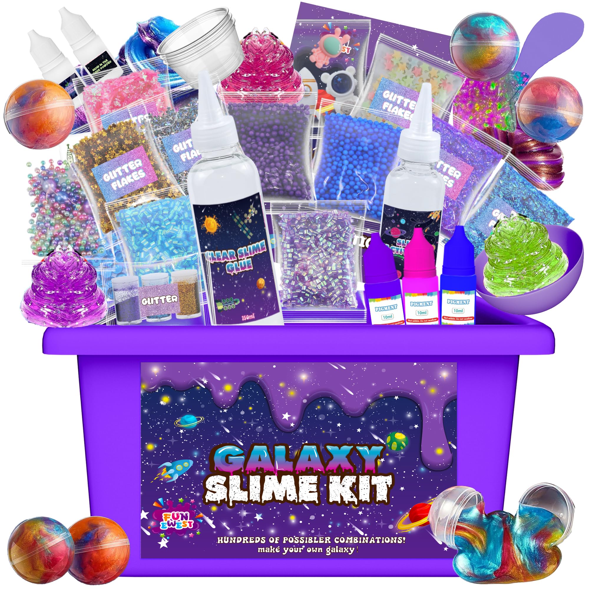 Kit Slime Funewest Mini Galaxy Com Adesivos Que Brilham No Escuro
