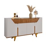 Aparador Buffet Danubio 4 Portas 2 Gavetas Pé Madeira Maciça Off White/cinamomo