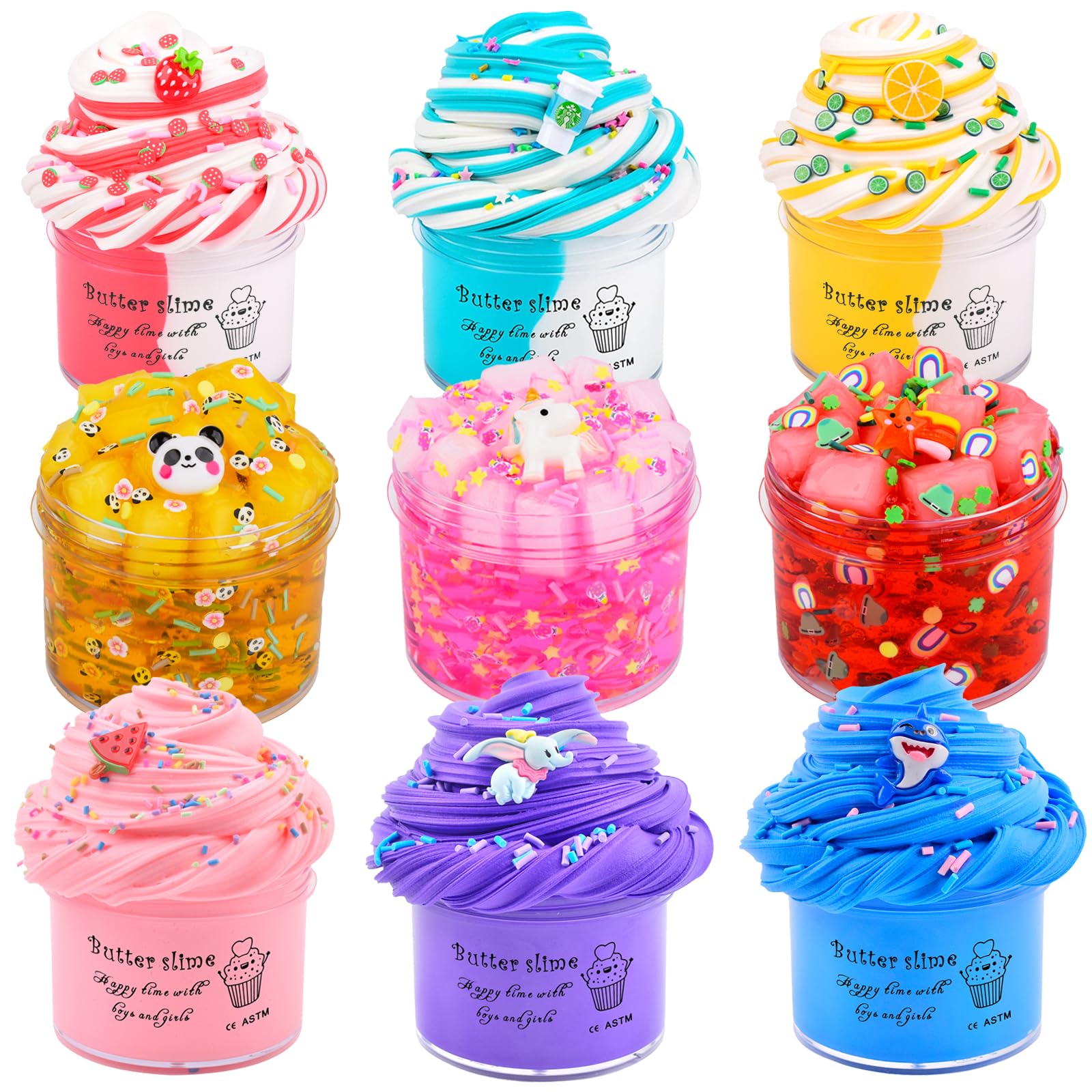 Kit Slime Dahioqhaj, Pacote Com 9 Unidades, Jelly Cube, Cloud &amp; Butter Slime