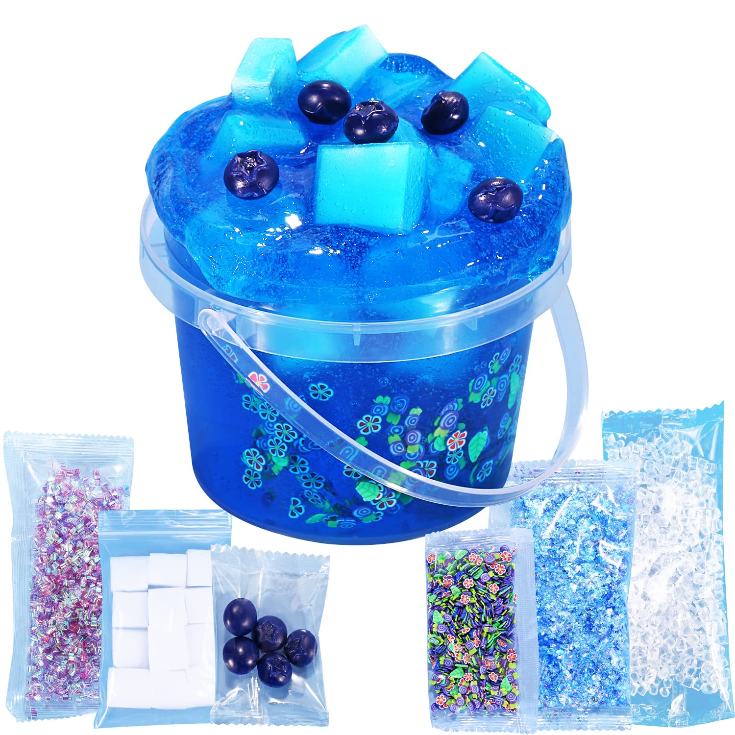 Cubo De Geleia Azul De Mirtilo Pré-fabricado Slime Azeperoy Com Complementos