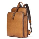Mochila De Couro Cluci Para Mulheres, Laptop De 15,6", Marrom Amarelado