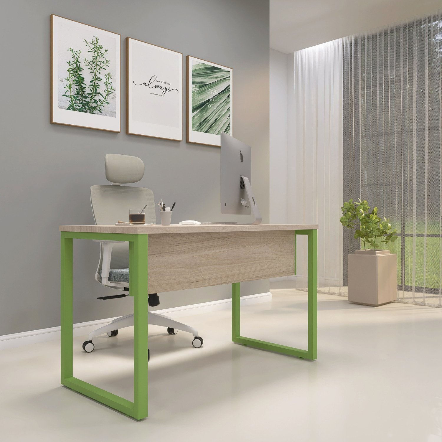 Escrivaninha Mesa Escritório 73,5cm X 150cm Castanheira/verde Miró