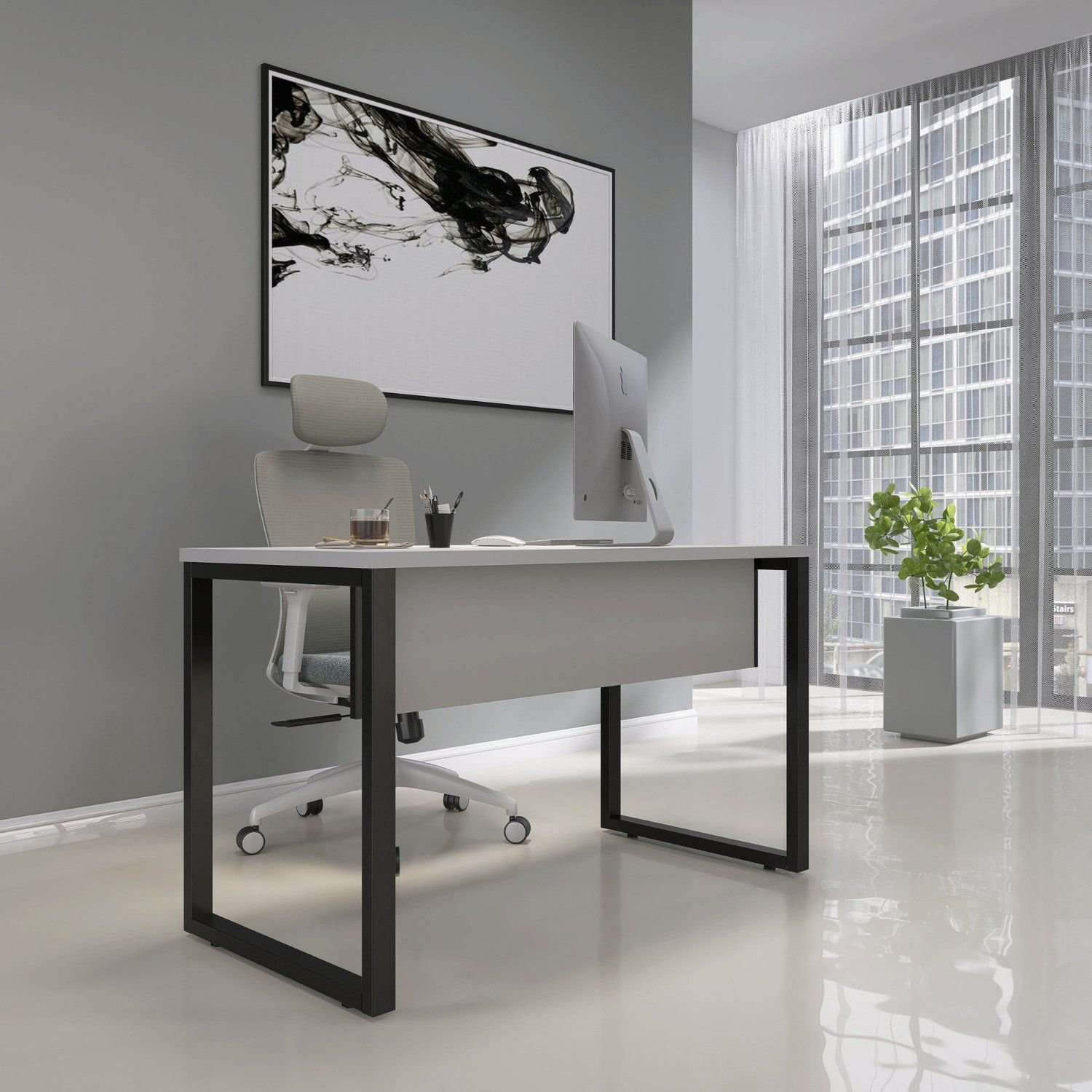 Escrivaninha Mesa Escritório 73,5cm X 150cm Cinza/preto