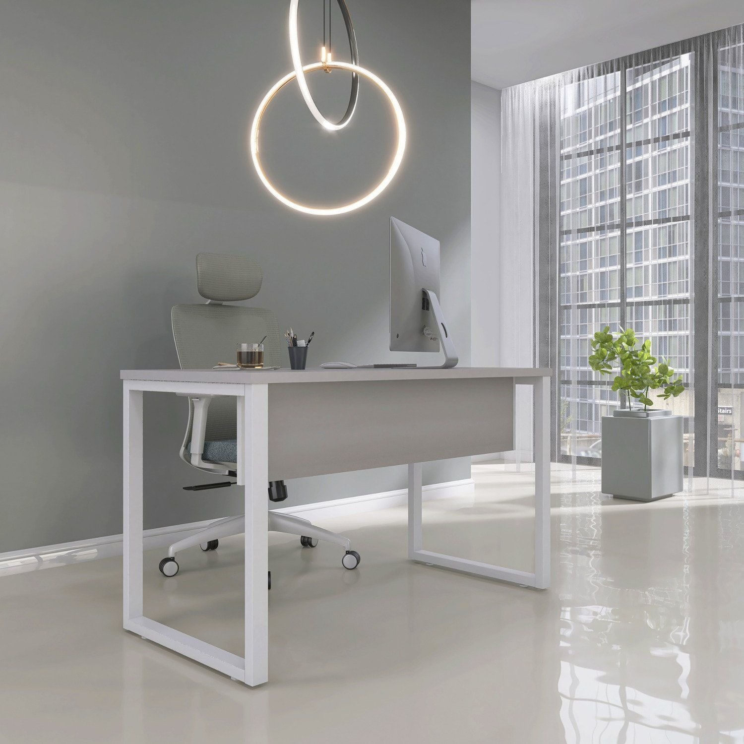 Escrivaninha Mesa Escritório 73,5cm X 150cm Cinza/branco