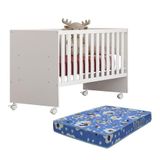 Berço Doce Sonho Reto Branco Com Rodízios E Colchão Baby Physical - Qmovi Branco