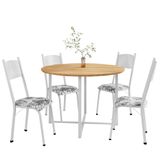 Conjunto De Mesa Sala De Jantar C/ 4 Cadeiras Tampo Redondo 1m Madeirado Liz Branco/floral Artefamol