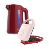 Kit Máquina De Waffles E Chaleira Vermelha 1,7lcadence 110v