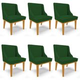 Kit 6 Cadeiras Estofadas Para Sala De Jantar Base Fixa De Madeira Castanho Lia Veludo Verde - Ibiza