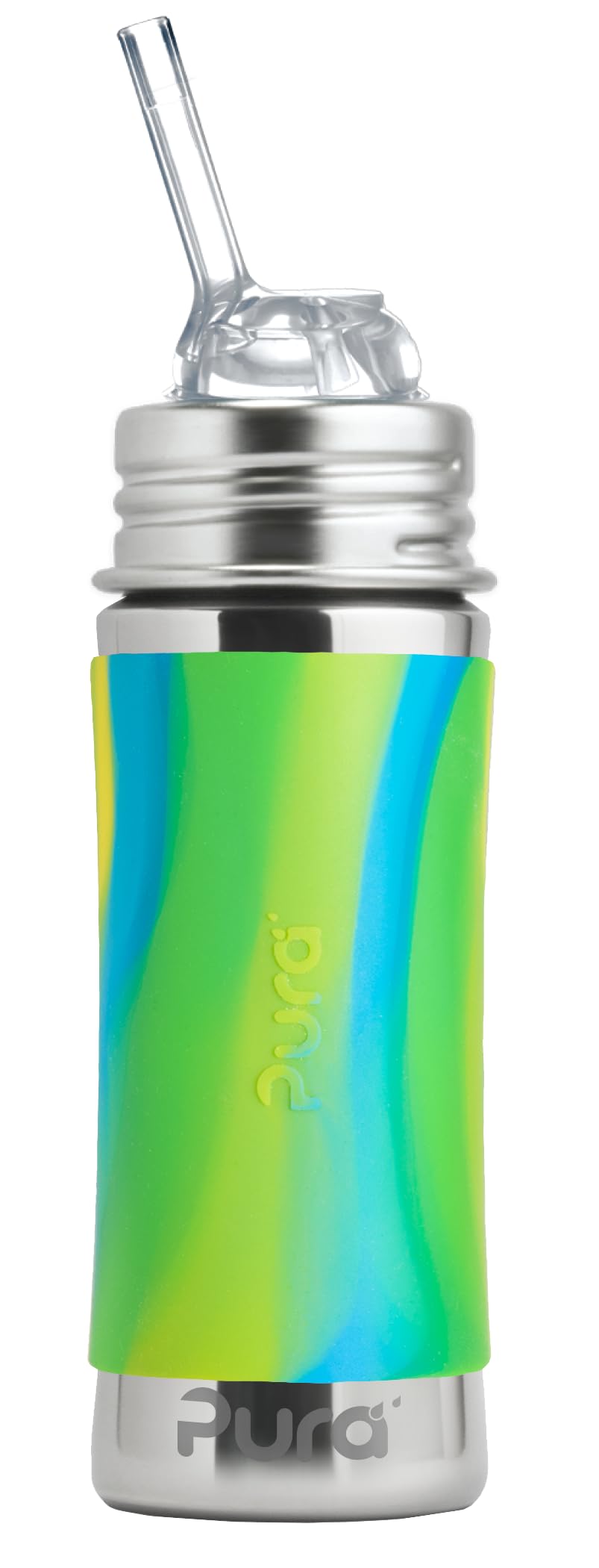 Garrafa De Palha Pura Kiki 325ml Em Aço Inoxidável Com Manga Aqua