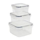Kit 3 Potes Herméticos Conjunto Quadrado Plástico Plasvale