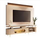 Conjunto Bancada Aria E Painel Nobre Led Para Tv Até 85 Off White/castanho