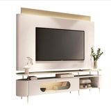 Conjunto Bancada Aria E Painel Nobre Led Para Tv Até 85 Off White/champanhe