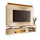 Conjunto Bancada Aria E Painel Nobre Led Para Tv Até 85 Off White/cinamomo