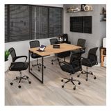 Kit 7 Peças Com Uma Mesa De Reunião E 6 Cadeiras De Escritório Tela Mesh Espresso Móveis Natura/preto