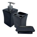 Kit De Banheiro Preto Com 3 Peças Em Porcelana Texturizado