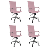 Kit 4 Cadeira Escritório Esteirinha Giratória Alta Ajustável - Rosa