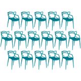 Kit 16 Cadeiras De Jantar Allegra Design Empilhável - Turquesa