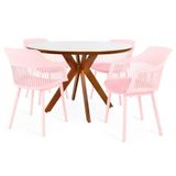 Conjunto Mesa De Jantar Redonda Marci Premium 120cm Branca Com 4 Cadeiras Marcela - Rosa