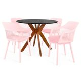 Conjunto Mesa De Jantar Redonda Marci 100cm Preta Com 4 Cadeiras Marcela - Rosa