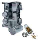 Porta Tempero Luxo Giratório Inox Com 12 Potinhos Vidro