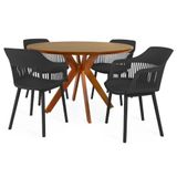 Conjunto Mesa De Jantar Redonda Marci Premium 120cm Natural Com 4 Cadeiras Marcela - Preto